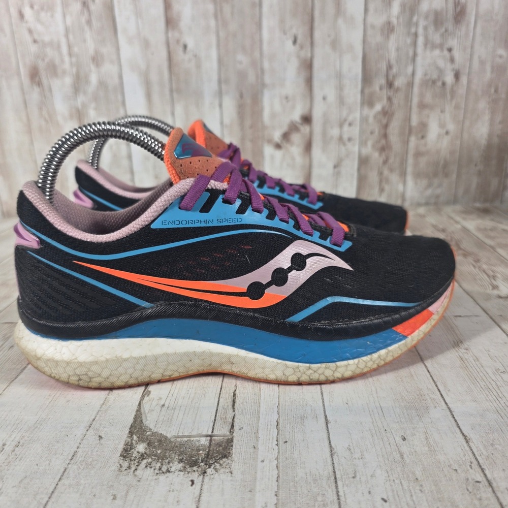Saucony Endorphin Speed Womens 7.5 Running Shoes Black Blue Orange S10597-25